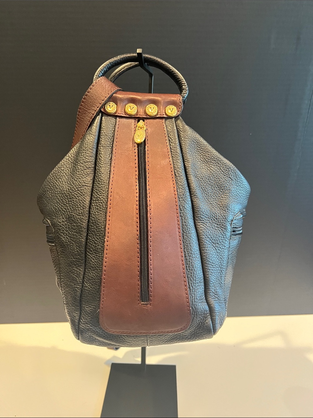 Valentina Two-Tone convertible Backpack/Hand Bag - Black and Brown